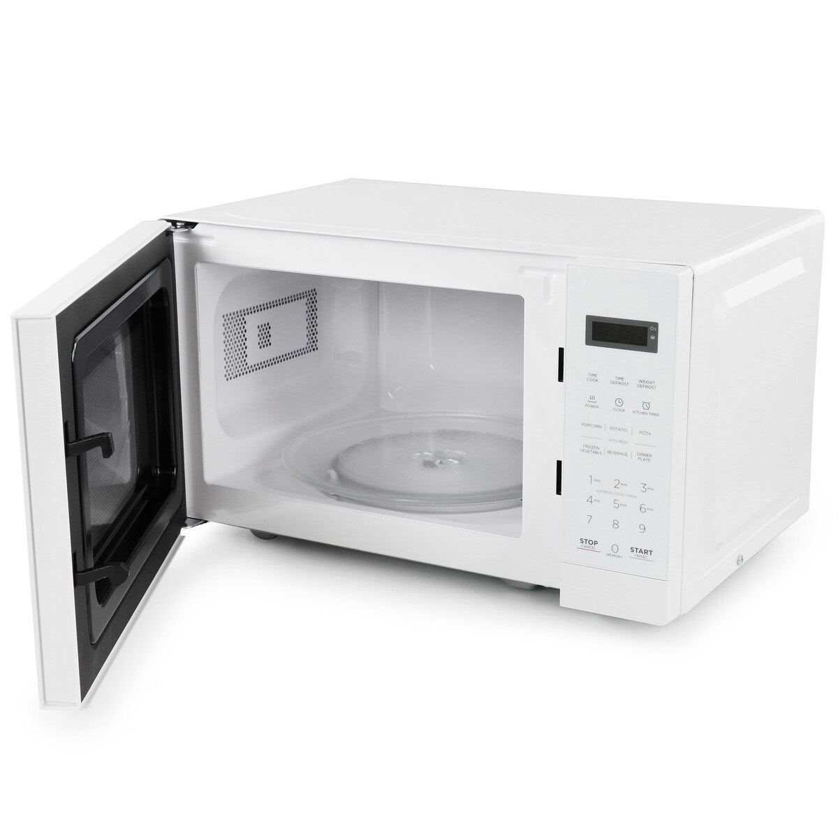 Four à micro-ondes numérique LED blanc de 0,7 pi³ et 700 W avec verrouillage de sécurité enfant.