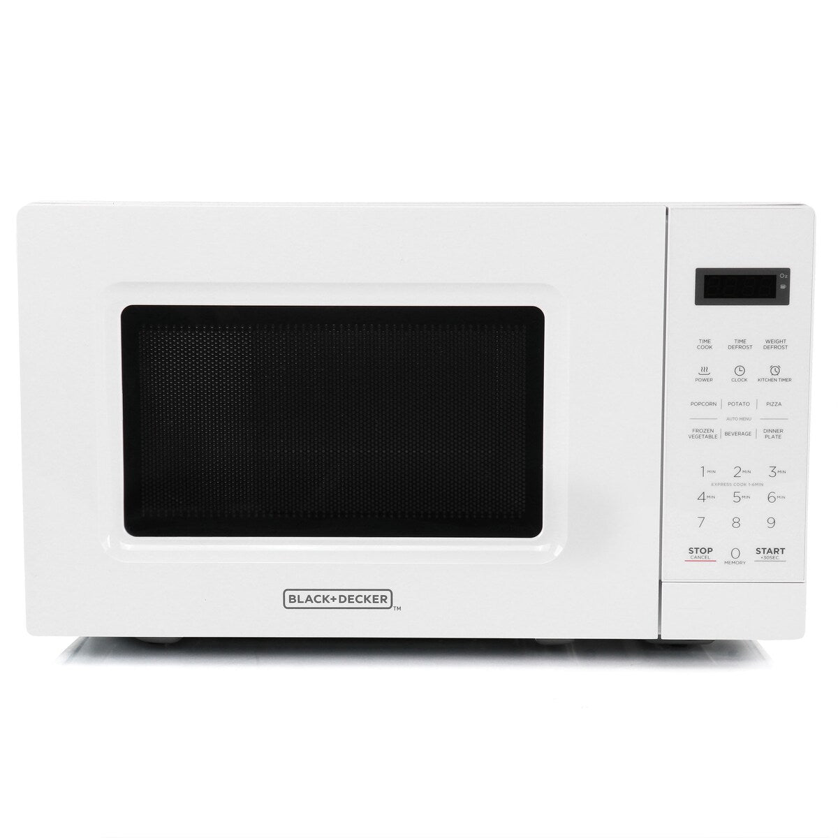 Four à micro-ondes numérique LED blanc de 0,7 pi³ et 700 W avec verrouillage de sécurité enfant.