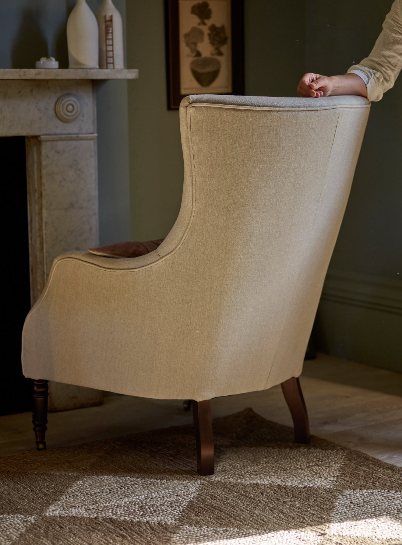 Fauteuil à oreilles Bromley, lin naturel