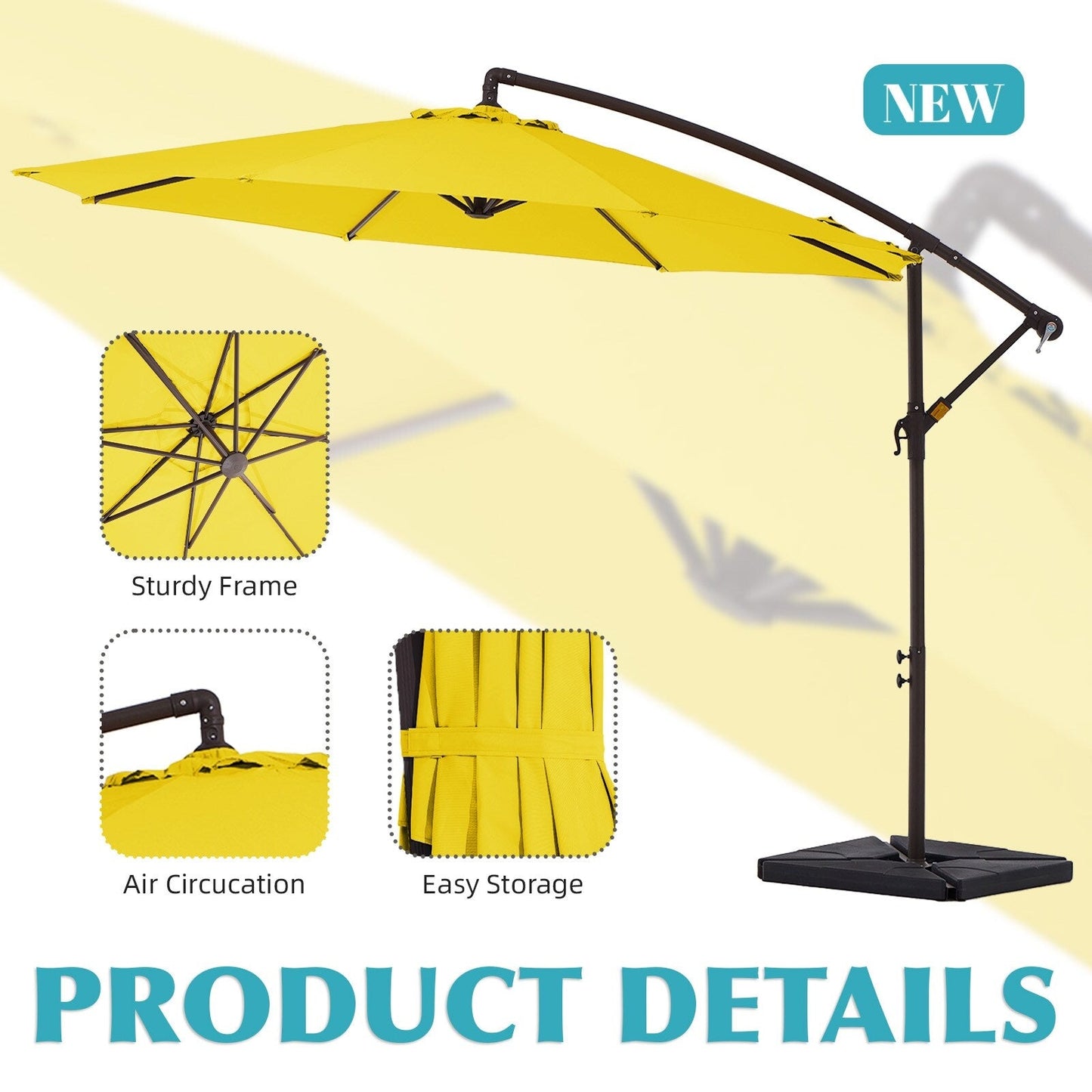 Parasol cantilever en acier de 3 m avec levier de manivelle et base lestée