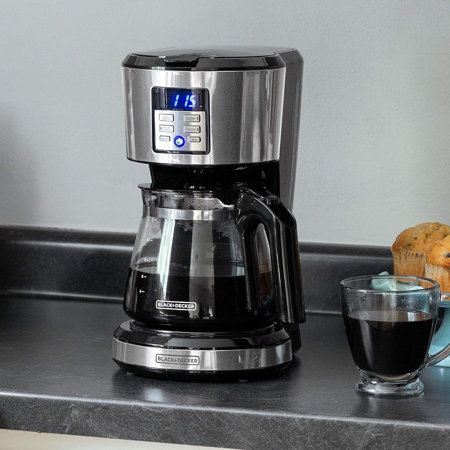 Machine à café programmable 12 tasses, technologie Vortex Brew, noir