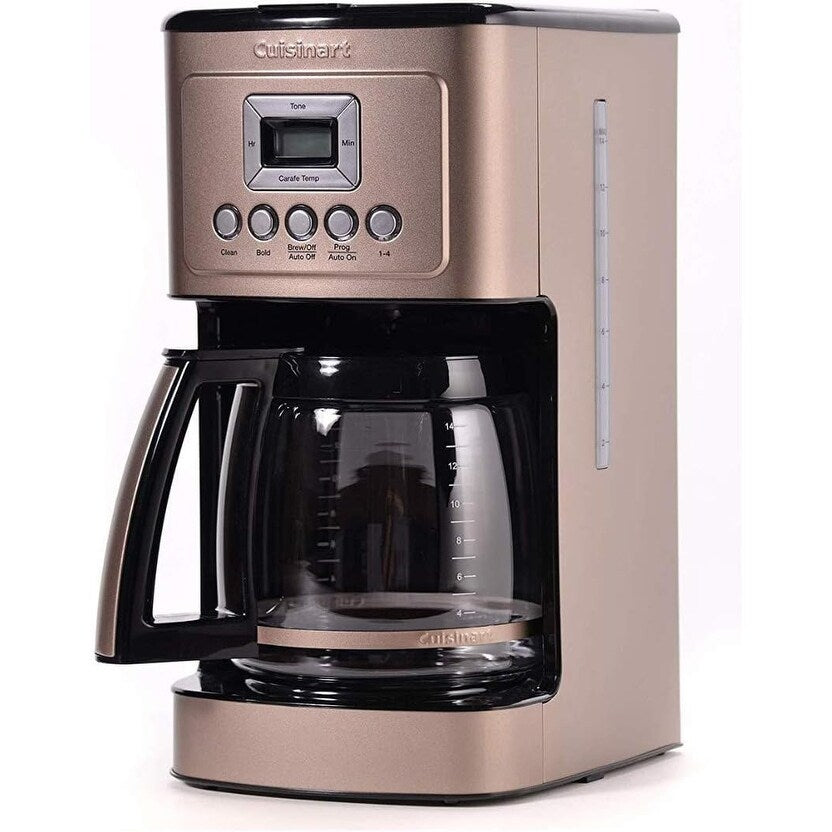 Cafetière automatique 14 tasses, carafe en verre, contrôle de la force du café, réglage 1 à 4 tasses, couleur acier inoxydable brun foncé.