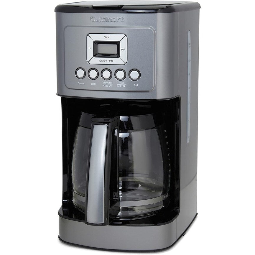 Cafetière automatique 14 tasses, carafe en verre, contrôle de la force du café, acier inoxydable noir mat.