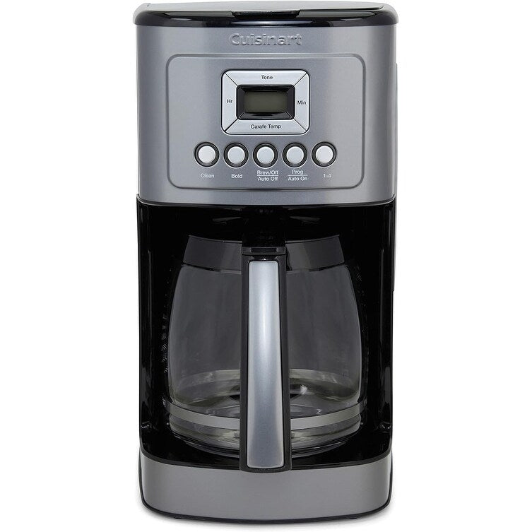 Cafetière automatique 14 tasses, carafe en verre, contrôle de la force du café, acier inoxydable noir mat.