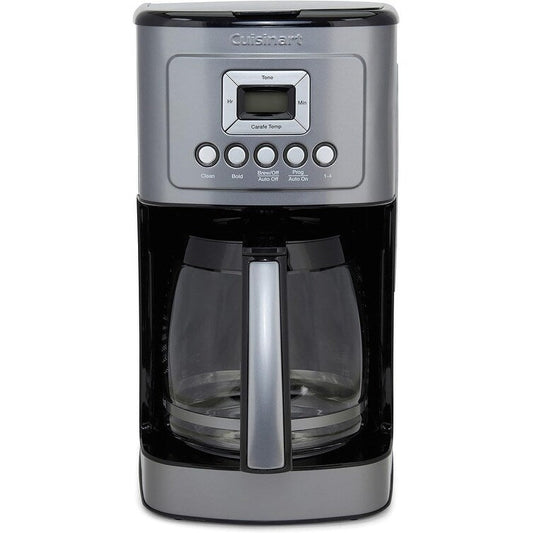 Cafetière automatique 14 tasses, carafe en verre, contrôle de la force du café, acier inoxydable noir mat.