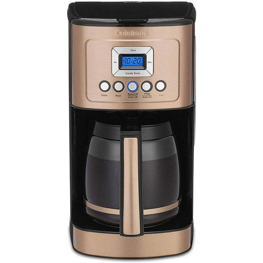 Machine à café programmable 14 tasses, carafe en verre, contrôle de la force du café, réglage 1-4 tasses, cuivre