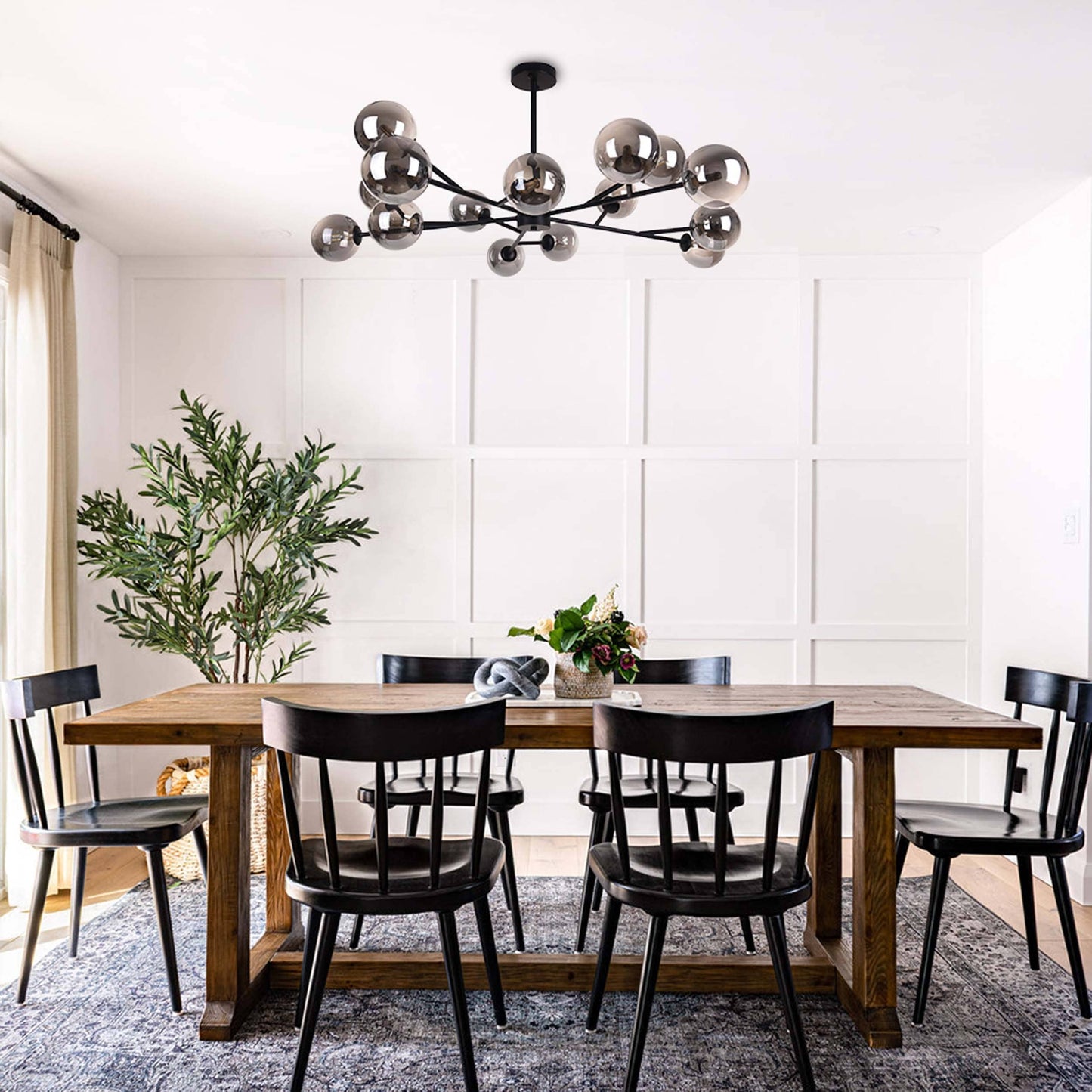 Grand lustre Sputnik à bulles moderne en noir ou doré pour salle à manger