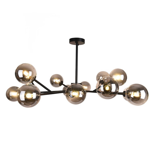 Luminaire à 15 lumières, style sputnik moderne, pour îlot de cuisine, avec branchement en grappe, globe en verre et bulle de verre.