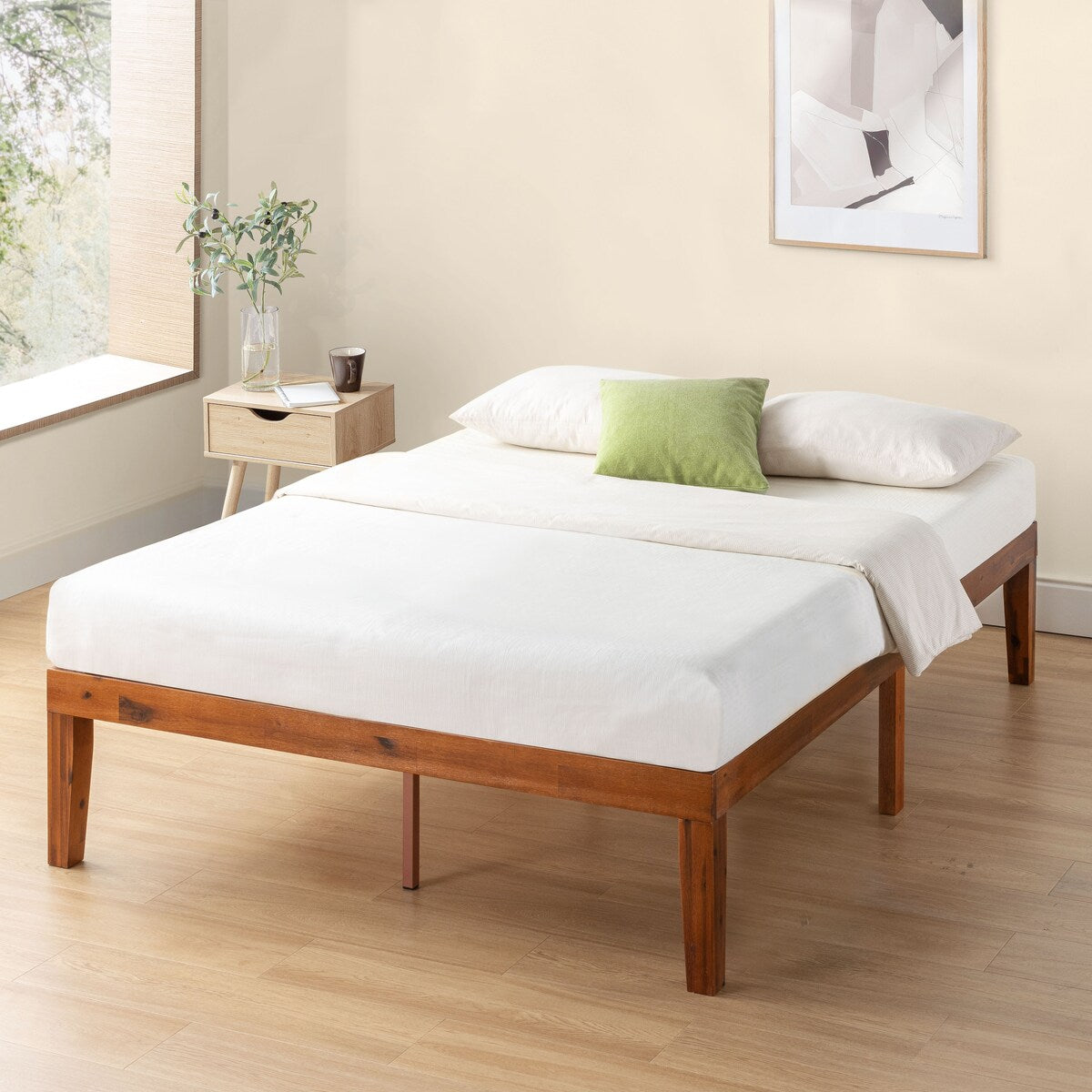 Cadre de lit plateforme en bois massif classique de 40 cm (16 pouces) disponible en plusieurs finitions