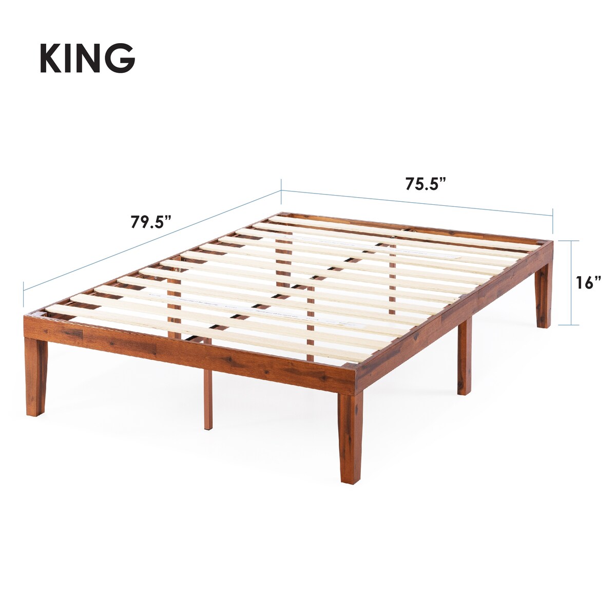 Cadre de lit plateforme en bois massif classique de 40 cm (16 pouces) disponible en plusieurs finitions