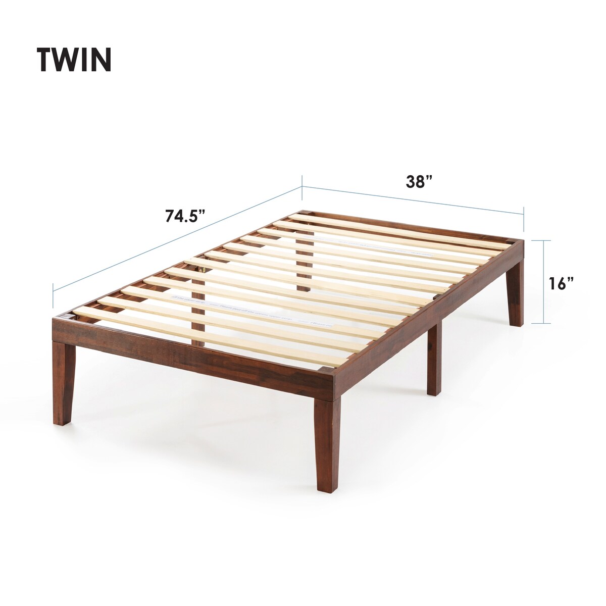 Cadre de lit plateforme en bois massif classique de 40 cm (16 pouces) disponible en plusieurs finitions