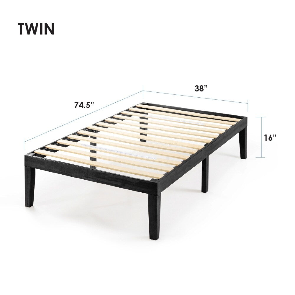 Cadre de lit plateforme en bois massif classique de 40 cm (16 pouces) disponible en plusieurs finitions