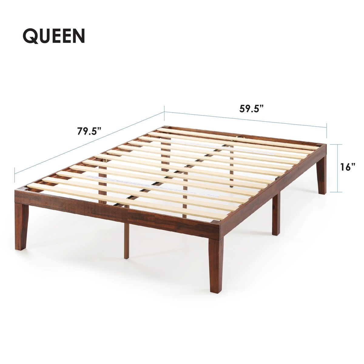 Cadre de lit plateforme en bois massif classique de 40 cm (16 pouces) disponible en plusieurs finitions