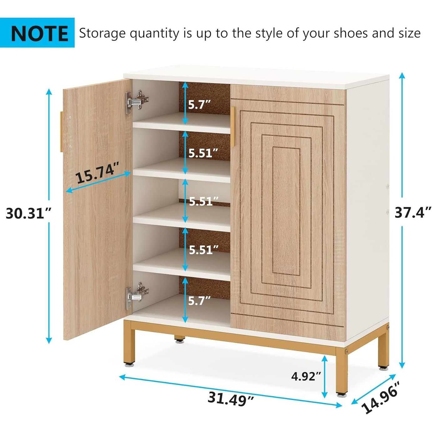 Meuble à chaussures moderne avec portes, pouvant contenir 20 paires, organiseur de chaussures d'entrée indépendant à 6 niveaux.