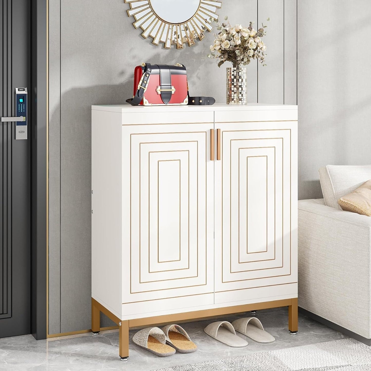 Meuble à chaussures moderne avec portes, pouvant contenir 20 paires, organiseur de chaussures d'entrée indépendant à 6 niveaux.