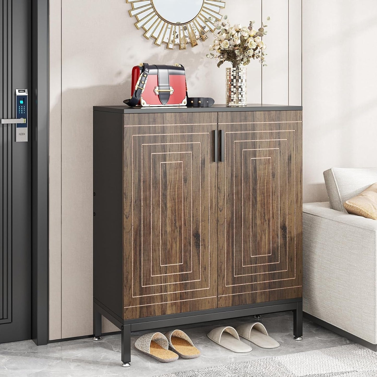 Meuble à chaussures moderne avec portes, pouvant contenir 20 paires, organiseur de chaussures d'entrée indépendant à 6 niveaux.