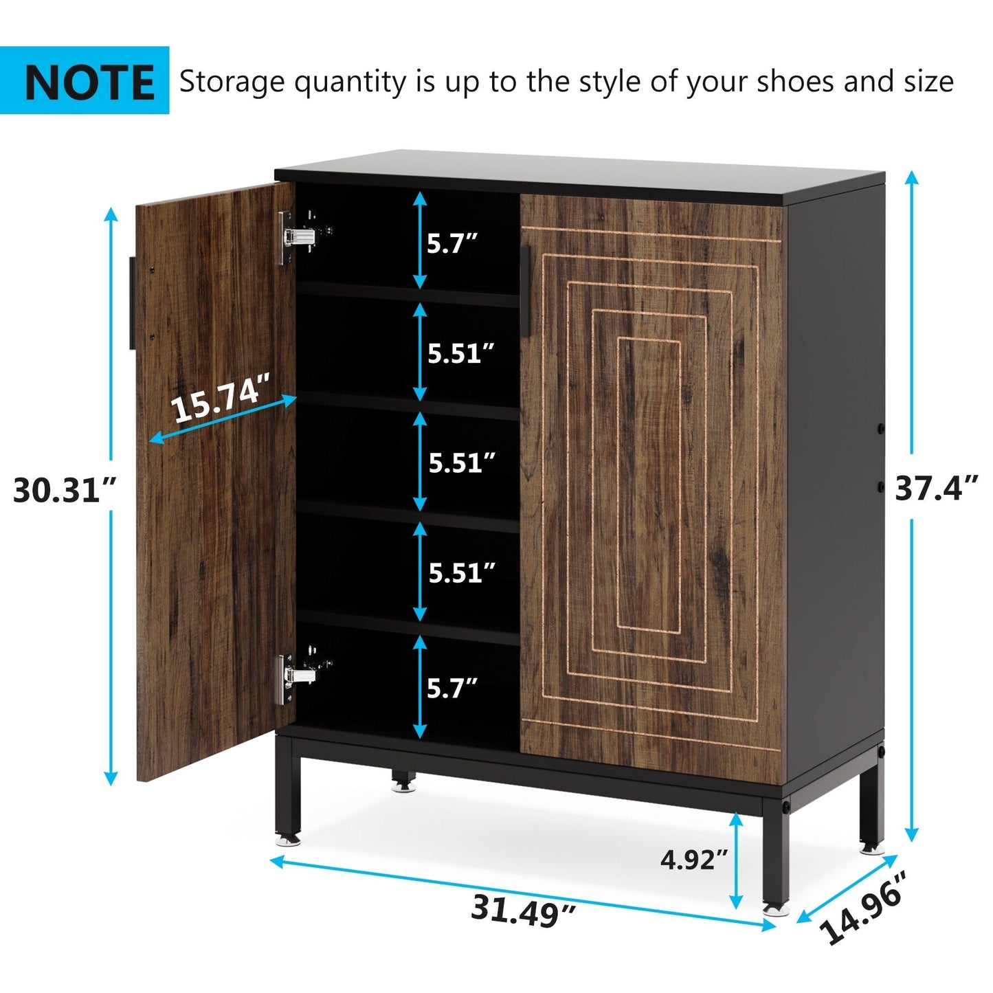 Meuble à chaussures moderne avec portes, pouvant contenir 20 paires, organiseur de chaussures d'entrée indépendant à 6 niveaux.