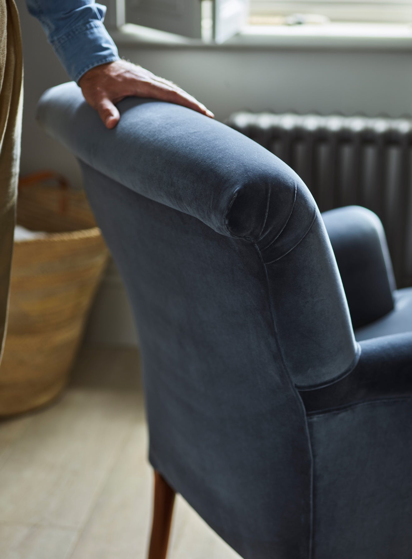 Fauteuil Finley, velours gris ardoise