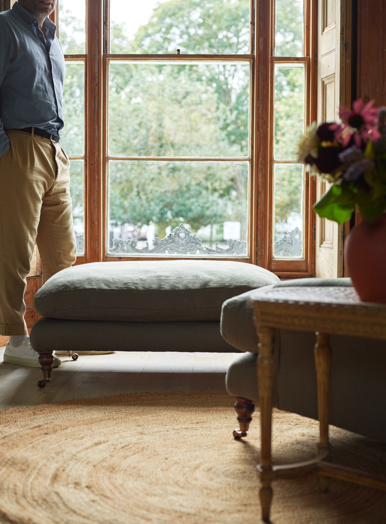 Repose-pieds Remy, rayure ocre Heritage