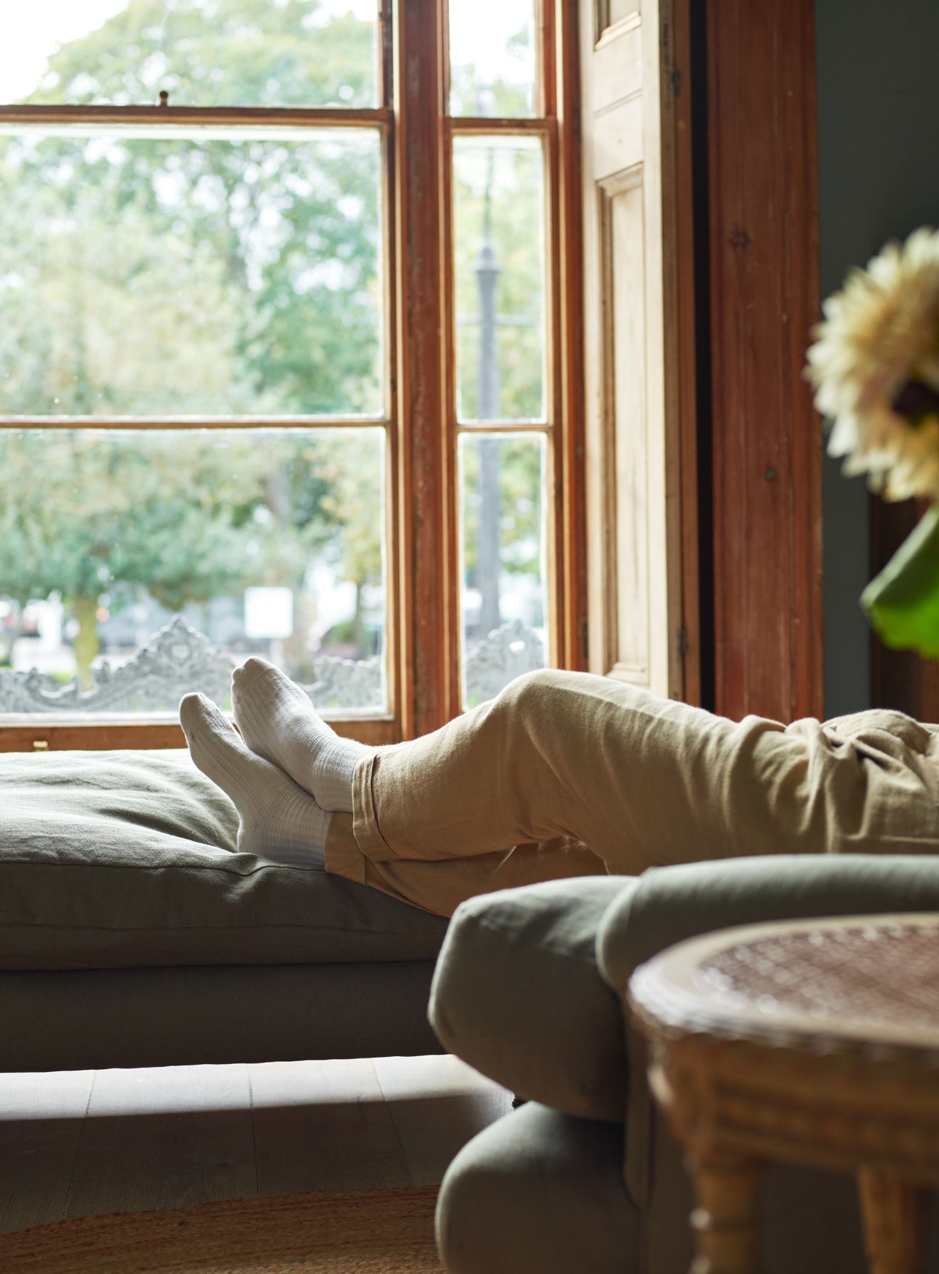 Repose-pieds Remy, rayure ocre Heritage