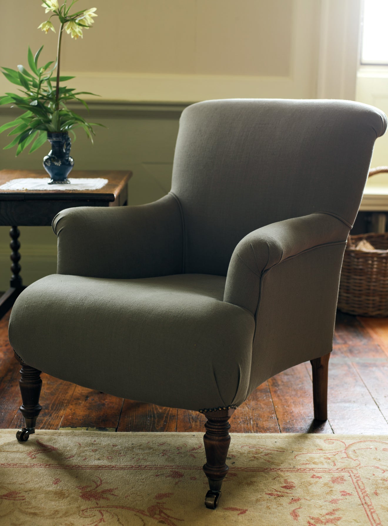 Fauteuil Finley, motif taupe à rayures Heritage