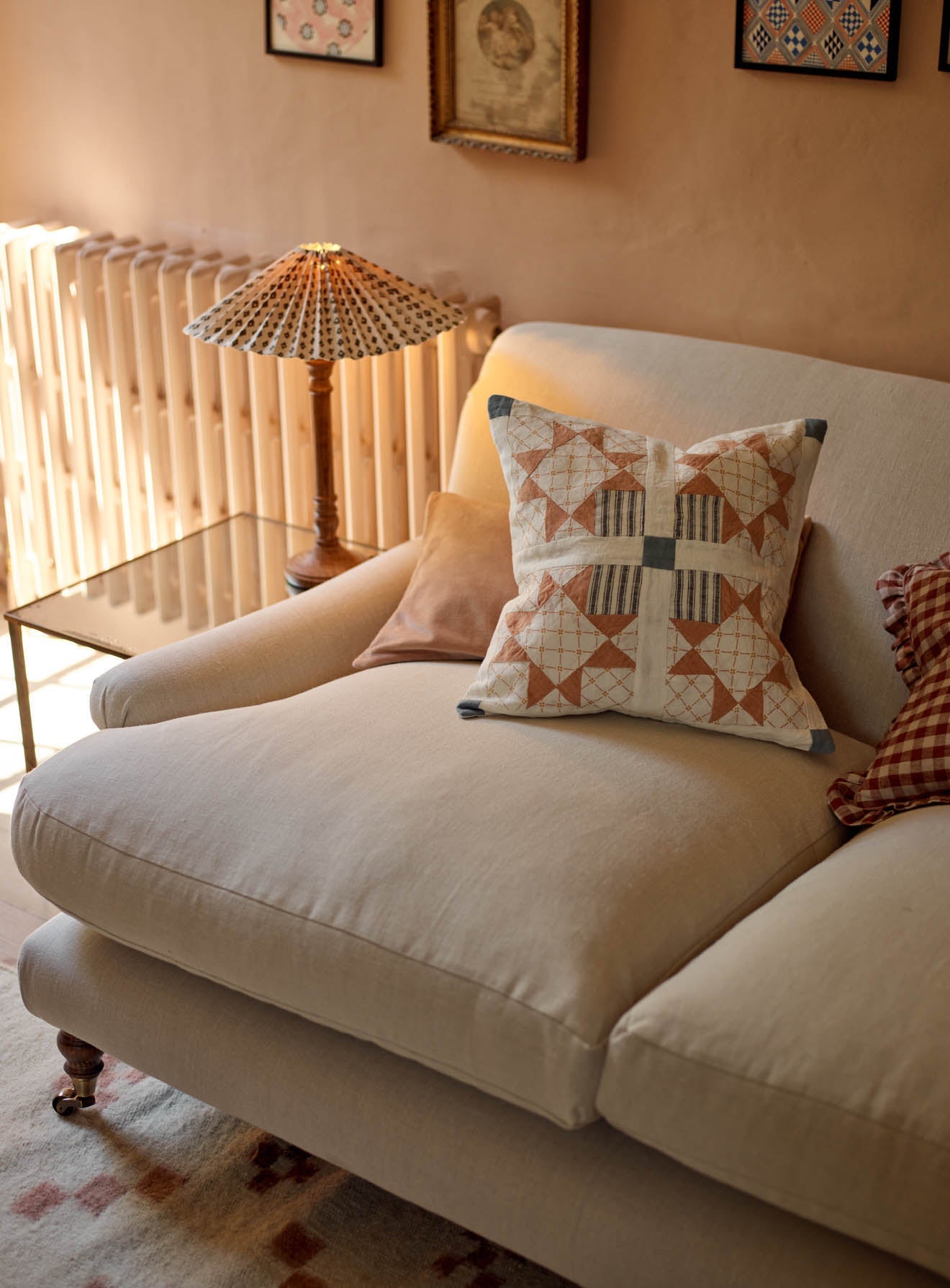 Coussin patchwork en lin, blanc chaud