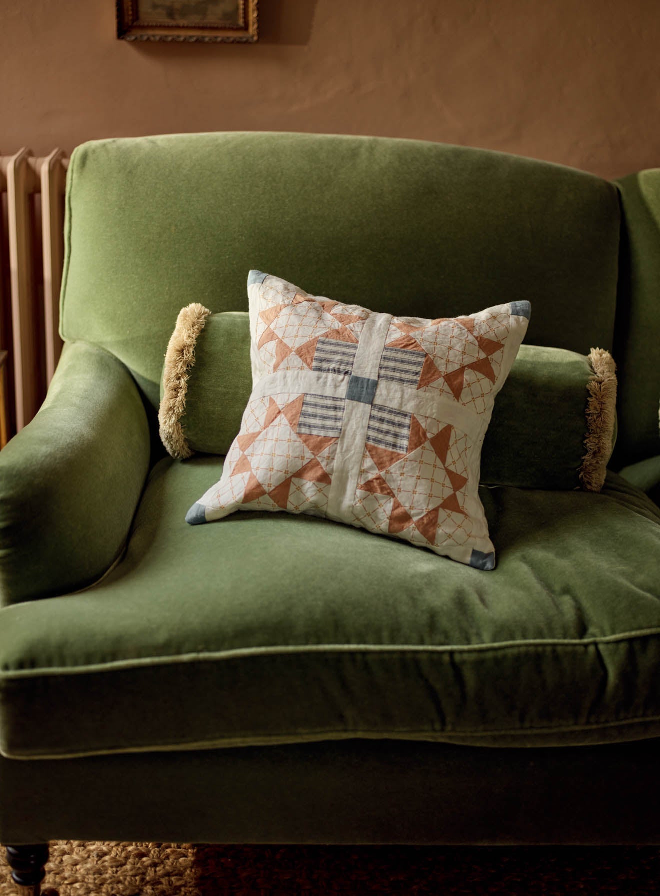 Coussin patchwork en lin, blanc chaud
