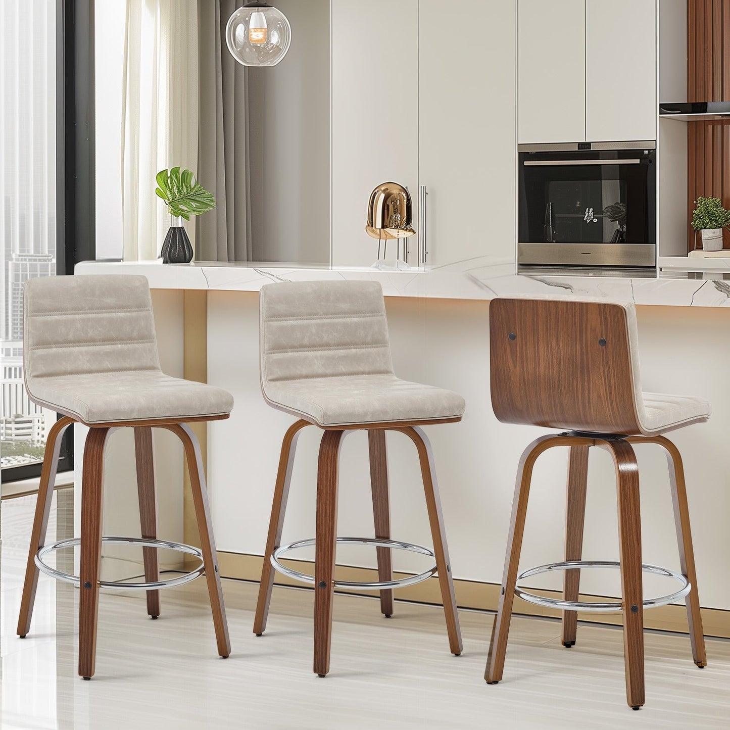 Tabourets de bar/hauts-sièges pivotants en simili cuir 26/29, lot de 2/3