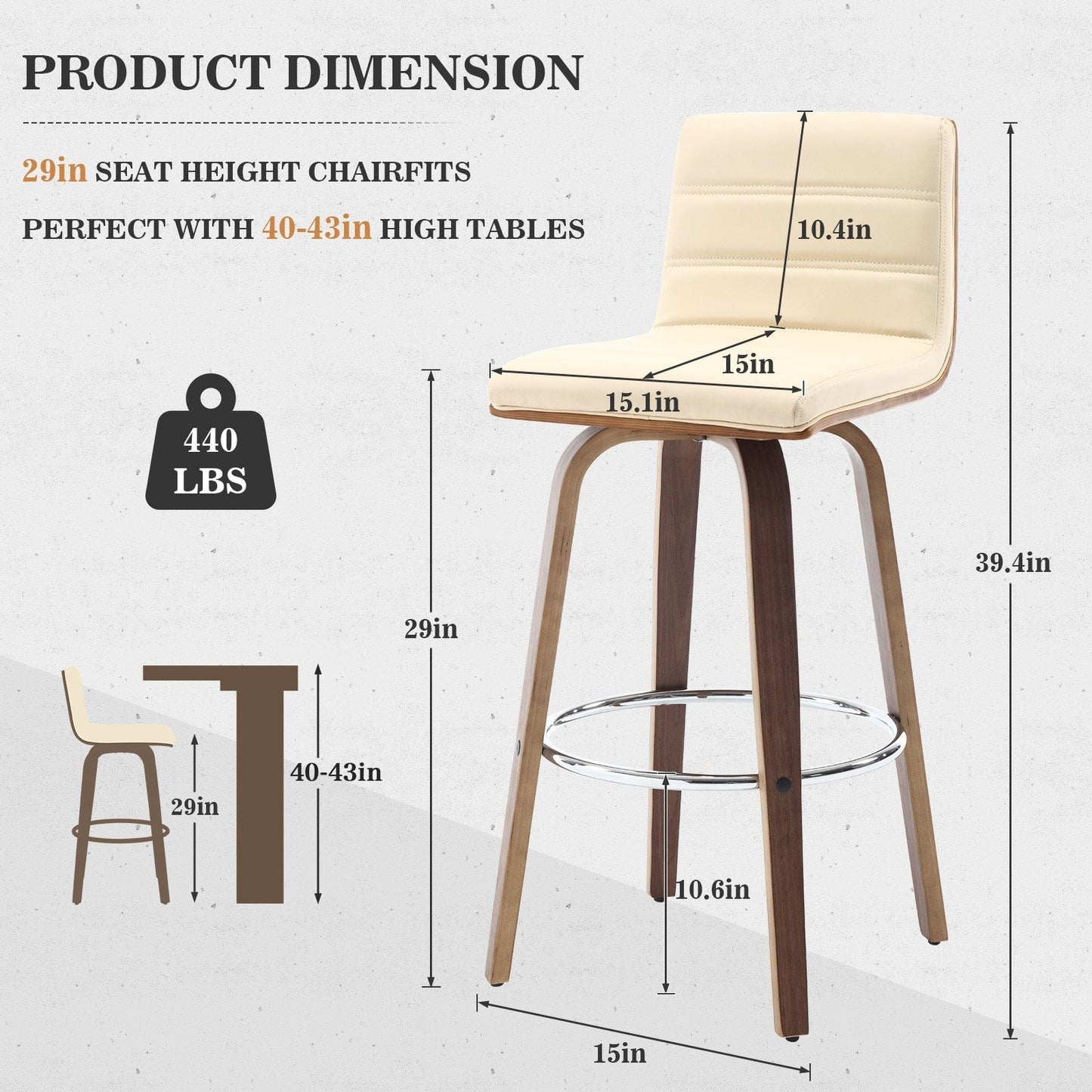Tabourets de bar/hauts-sièges pivotants en simili cuir 26/29, lot de 2/3