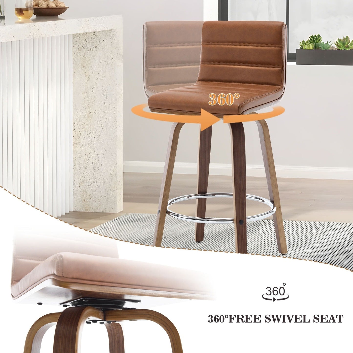 Tabourets de bar/hauts-sièges pivotants en simili cuir 26/29, lot de 2/3