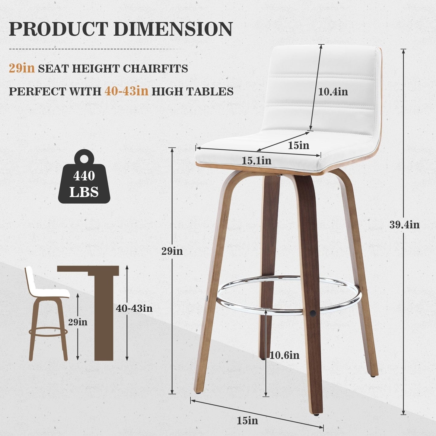 Tabourets de bar/hauts-sièges pivotants en simili cuir 26/29, lot de 2/3