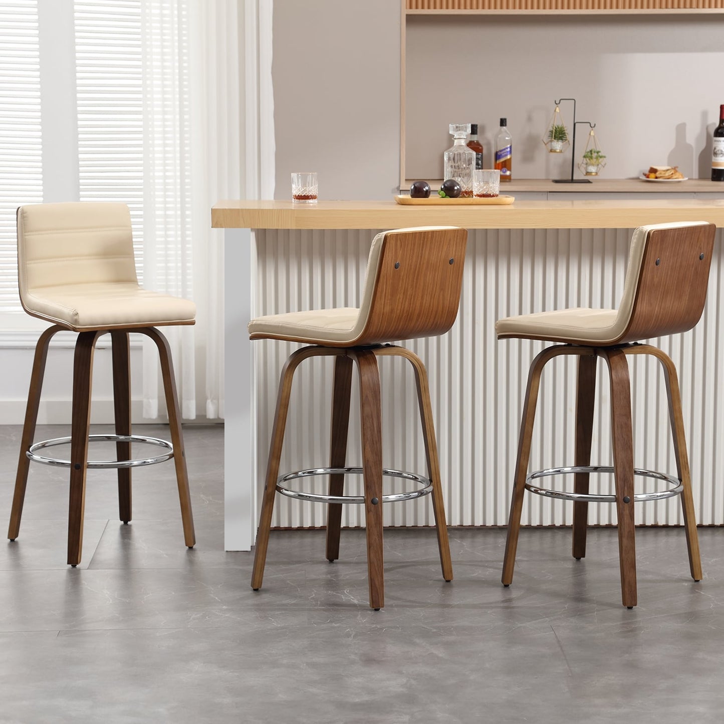 Tabourets de bar/hauts-sièges pivotants en simili cuir 26/29, lot de 2/3
