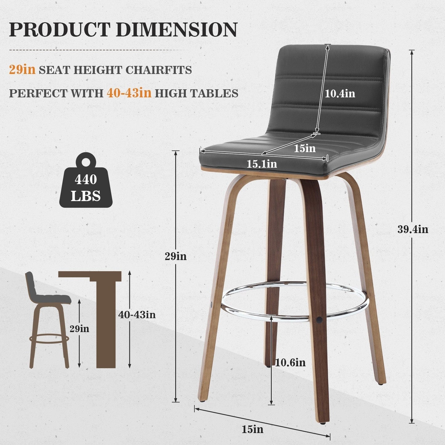 Tabourets de bar/hauts-sièges pivotants en simili cuir 26/29, lot de 2/3