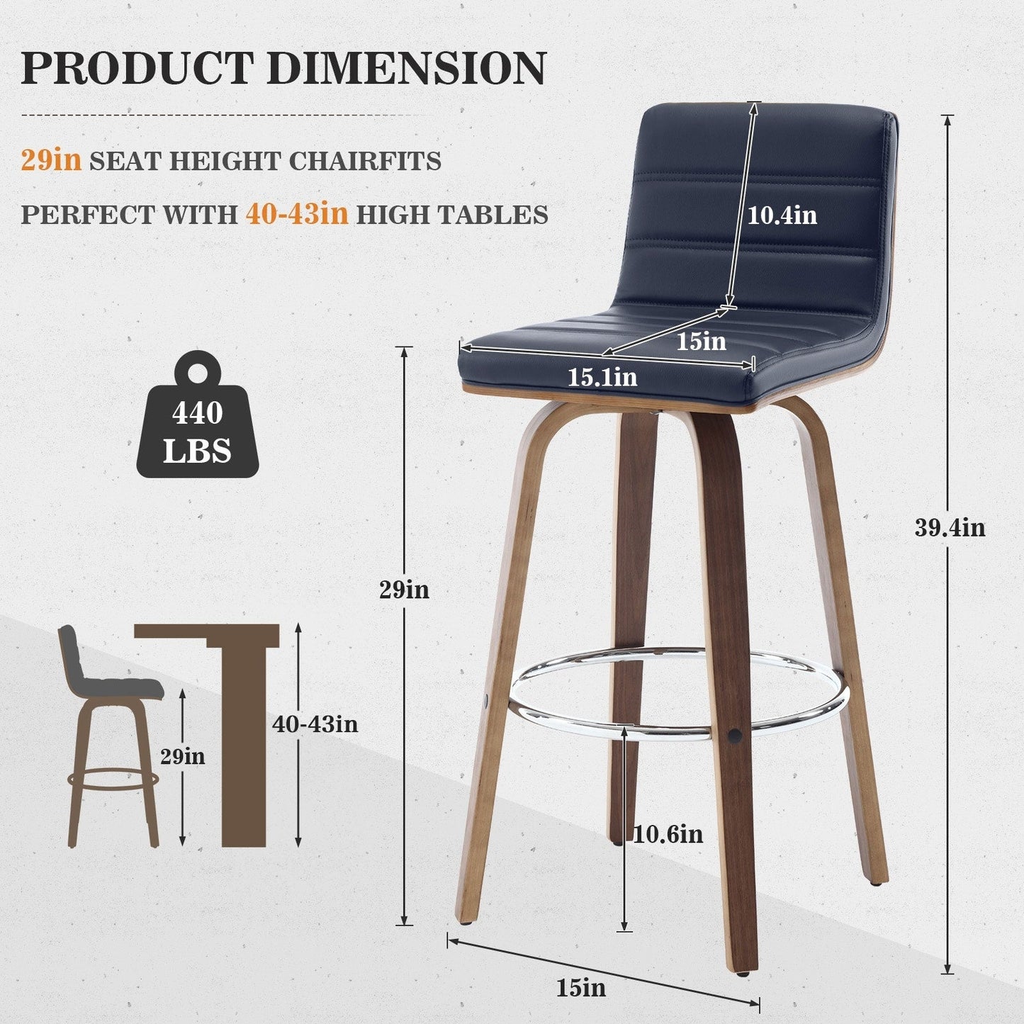 Tabourets de bar/hauts-sièges pivotants en simili cuir 26/29, lot de 2/3