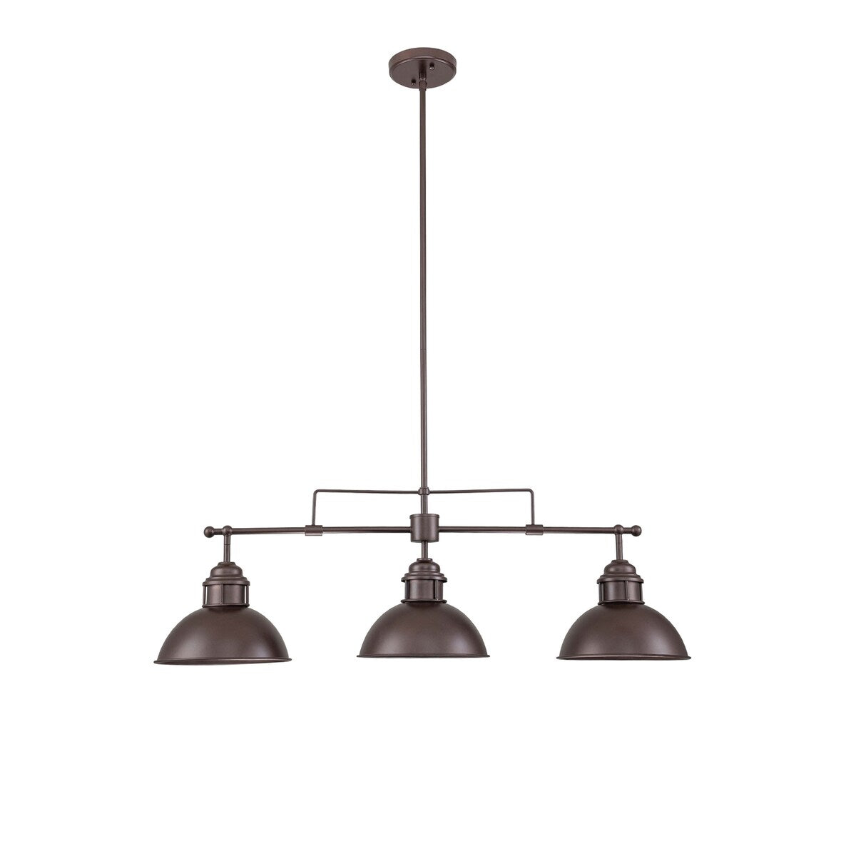 Suspension à 3 lumières à dôme de style industriel et rustique, en métal, pour îlot de cuisine, finition bronze huilé.