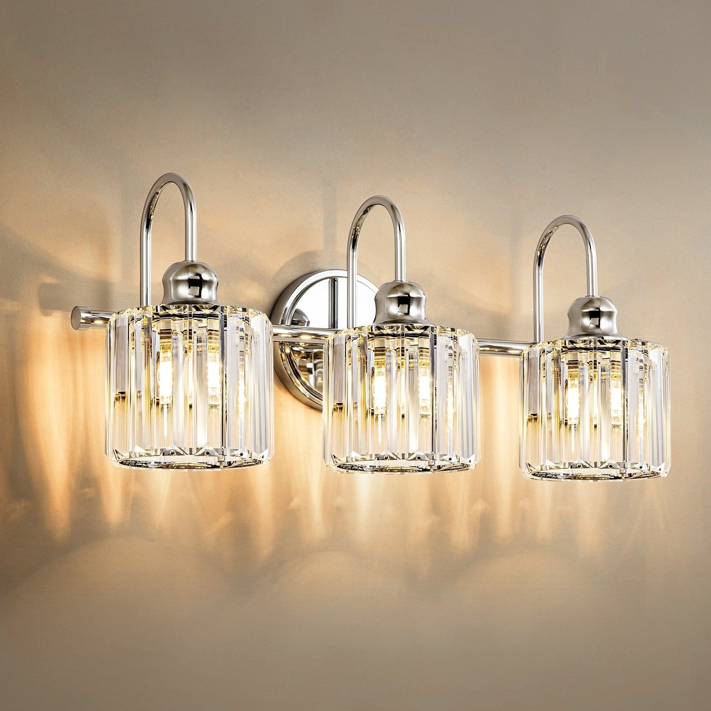 Éclairage de salle de bain moderne et élégant à 3/4 lumières, linéaire, à intensité variable, avec cristaux, à placer au-dessus du miroir.
