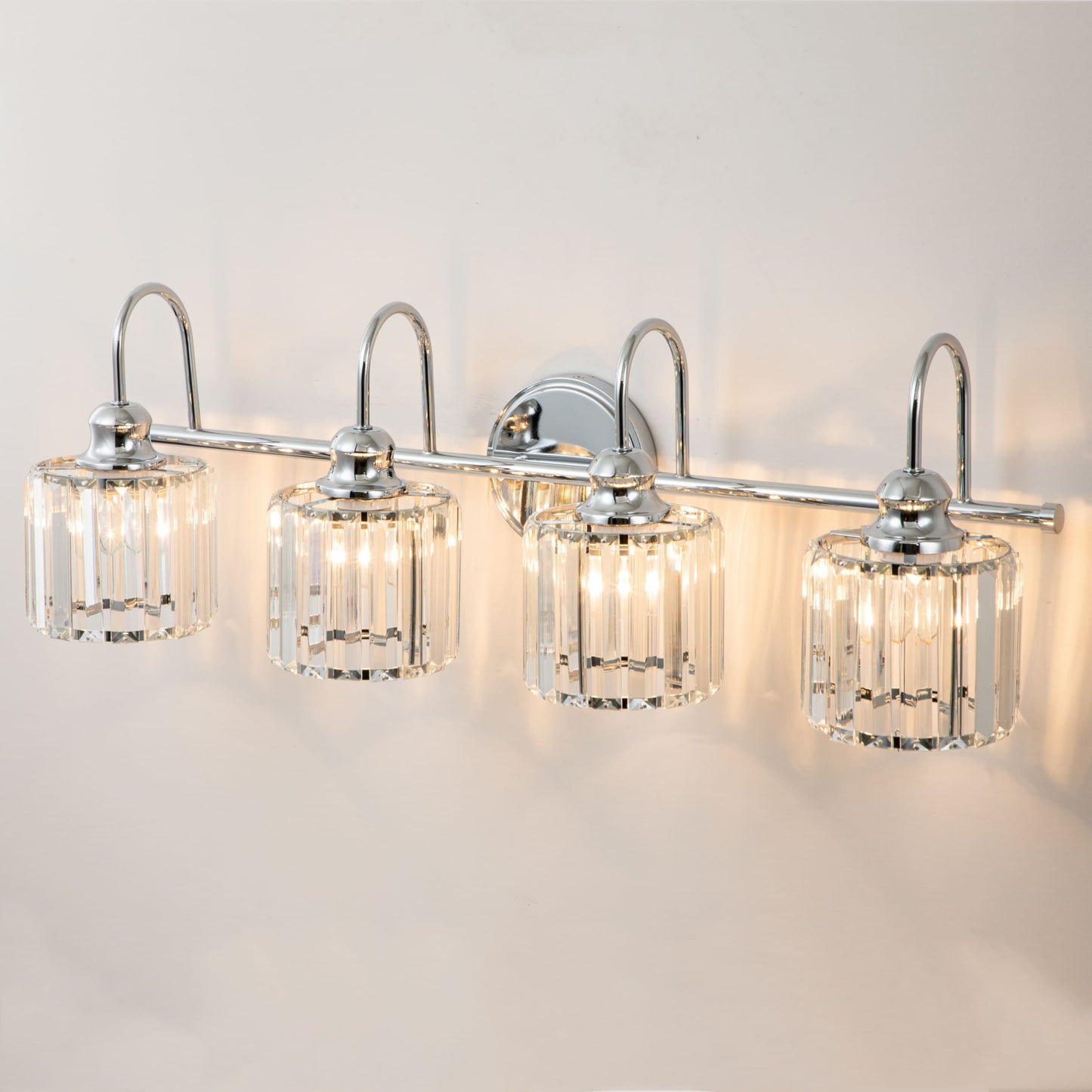 Éclairage de salle de bain moderne et élégant à 3/4 lumières, linéaire, à intensité variable, avec cristaux, à placer au-dessus du miroir.