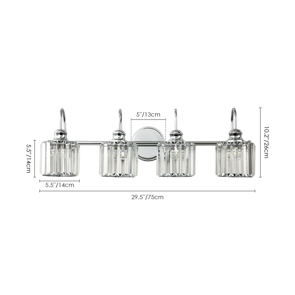 Éclairage de salle de bain moderne et élégant à 3/4 lumières, linéaire, à intensité variable, avec cristaux, à placer au-dessus du miroir.