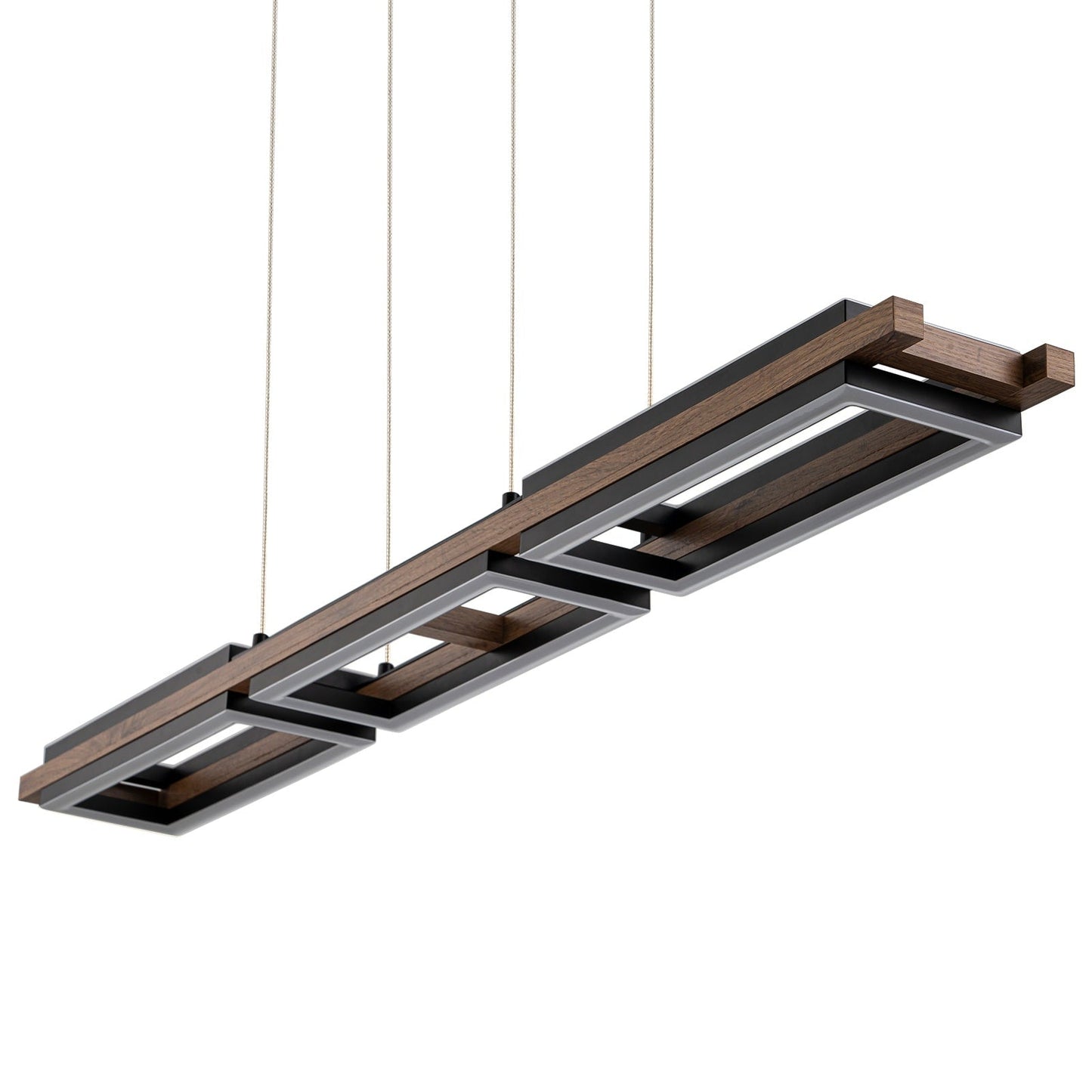 Suspension à LED intégrée linéaire en bois à 3/5 lumières pour îlot de cuisine