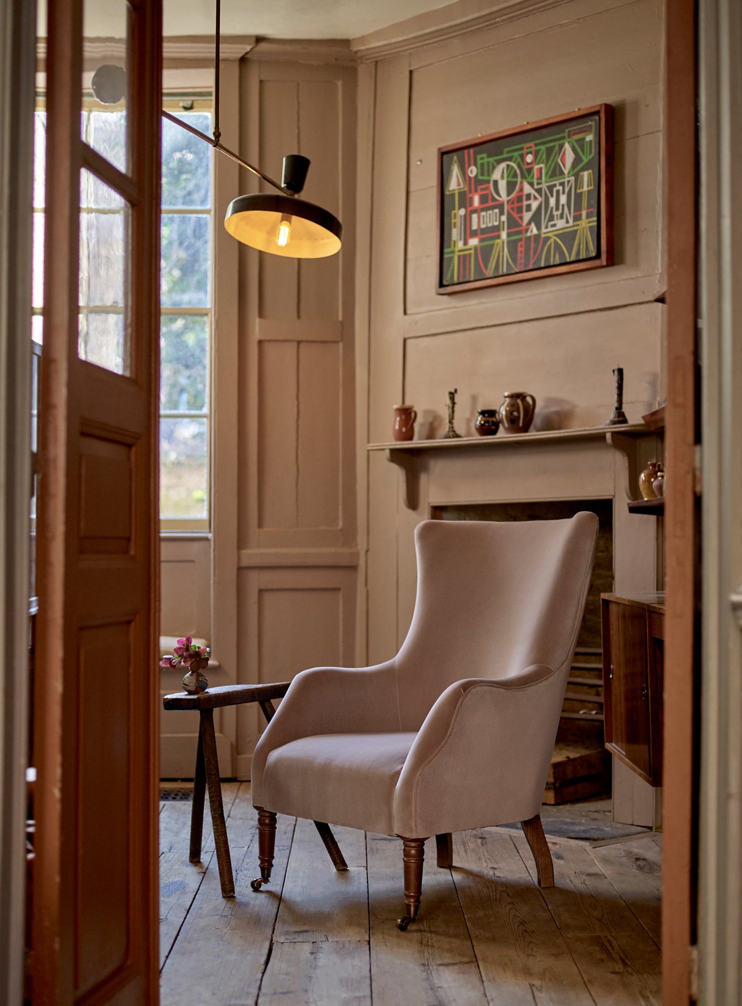 Fauteuil à oreilles Bromley, velours sauge