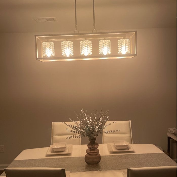 Luminaire rectangulaire en cristal à 5 lumières, style moderne du milieu du siècle, 37 pouces, pour salle à manger - 37 pouces