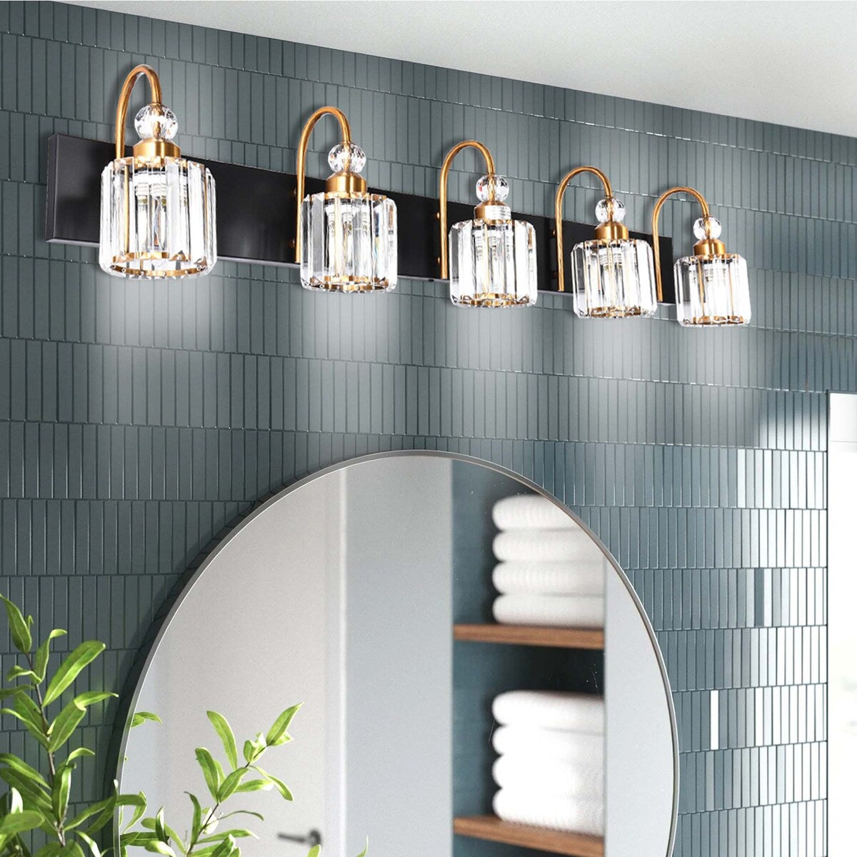 Chrome/ Noir/ Or Moderne Murale pour Salle de Bain et Toilettes, Lustre à Cristaux pour Miroir, Luminaire de Toilette, Eclairage de Vanité