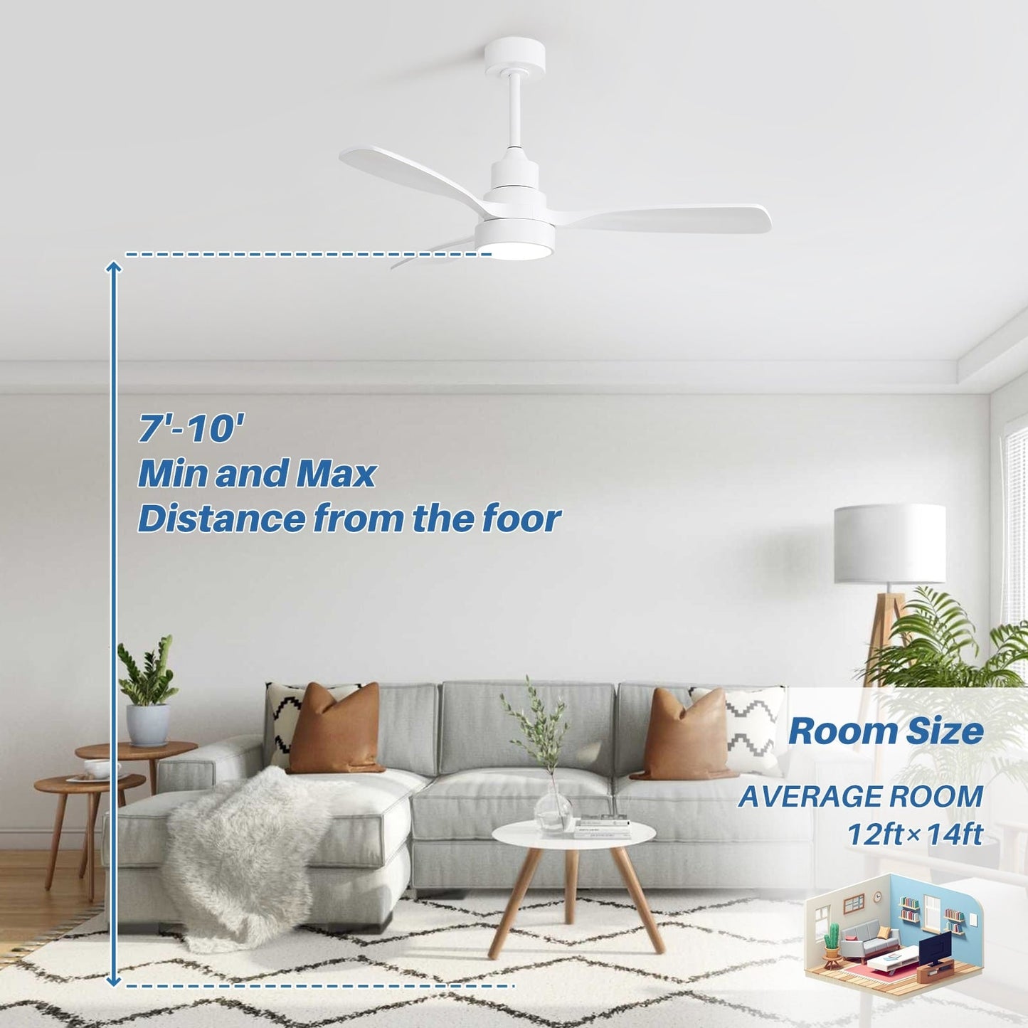 Ventilateur de plafond à LED intégré de 48 et 52 pouces avec lumière et télécommande, moteur à courant continu réversible.