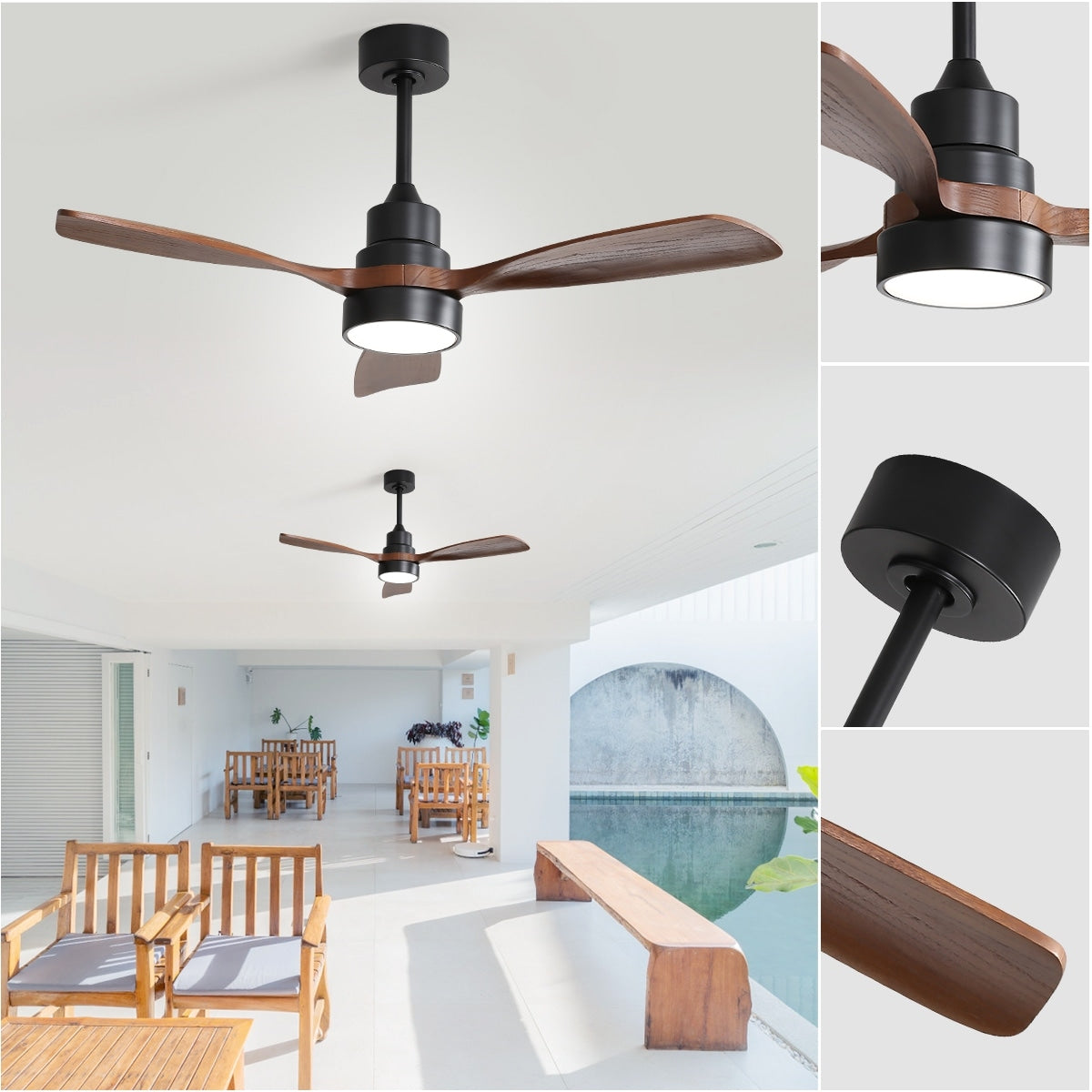 Ventilateur de plafond à LED intégré de 48 et 52 pouces avec lumière et télécommande, moteur à courant continu réversible.