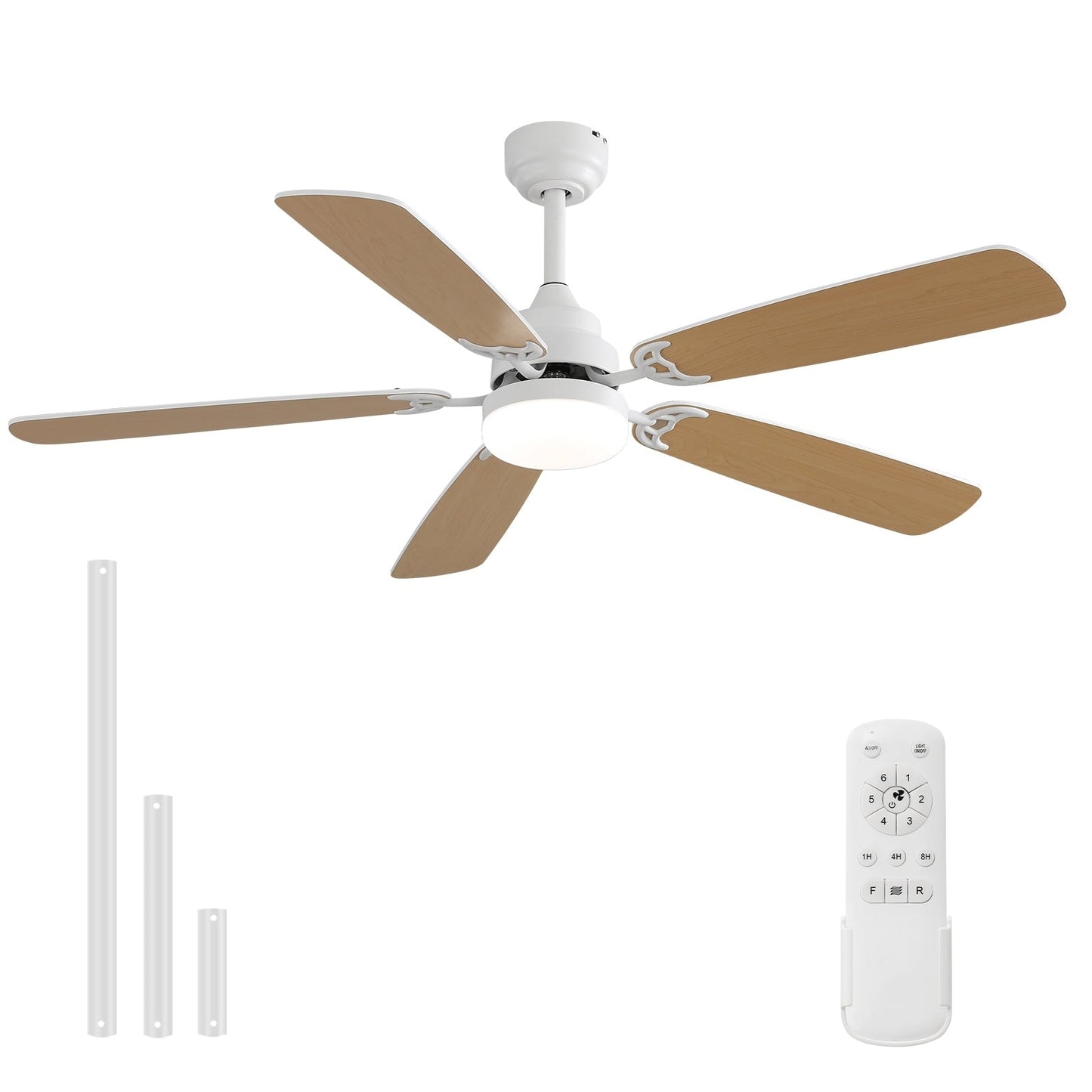 Ventilateur de plafond à LED intégré de 48 et 52 pouces avec lumière et télécommande, moteur à courant continu réversible.