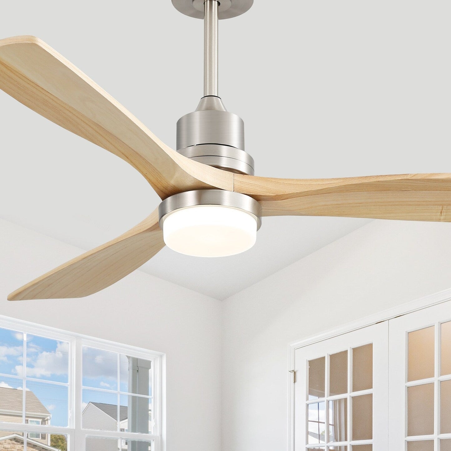 Ventilateur de plafond à LED intégré de 48 et 52 pouces avec lumière et télécommande, moteur à courant continu réversible.