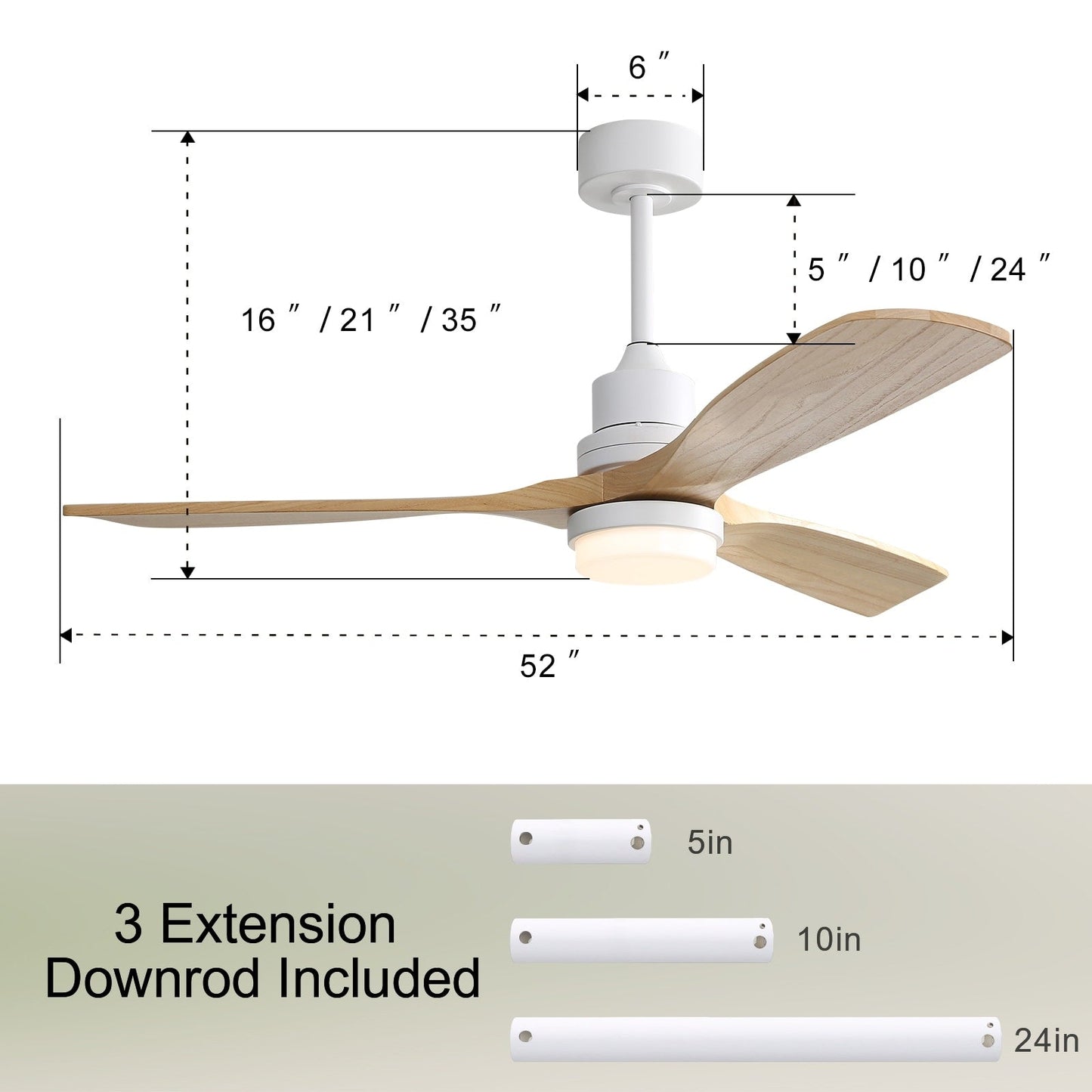 Ventilateur de plafond à LED intégré de 48 et 52 pouces avec lumière et télécommande, moteur à courant continu réversible.