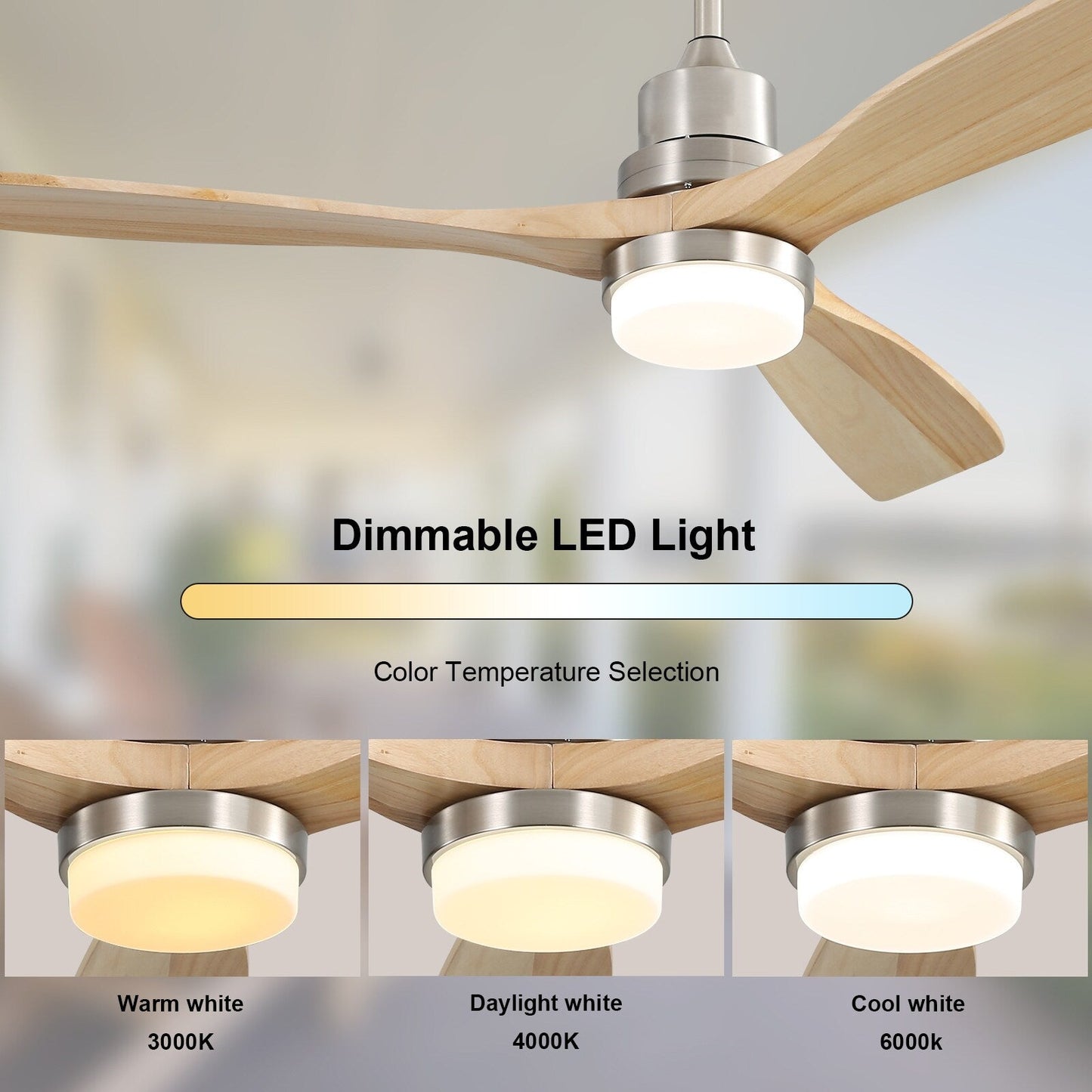 Ventilateur de plafond à LED intégré de 48 et 52 pouces avec lumière et télécommande, moteur à courant continu réversible.