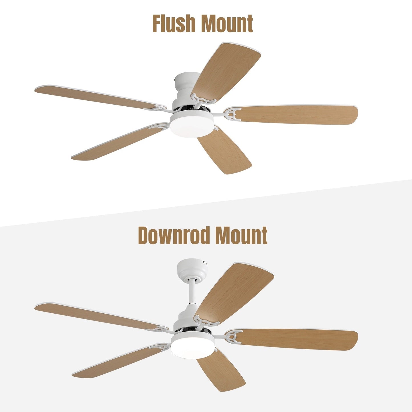 Ventilateur de plafond à LED intégré de 48 et 52 pouces avec lumière et télécommande, moteur à courant continu réversible.