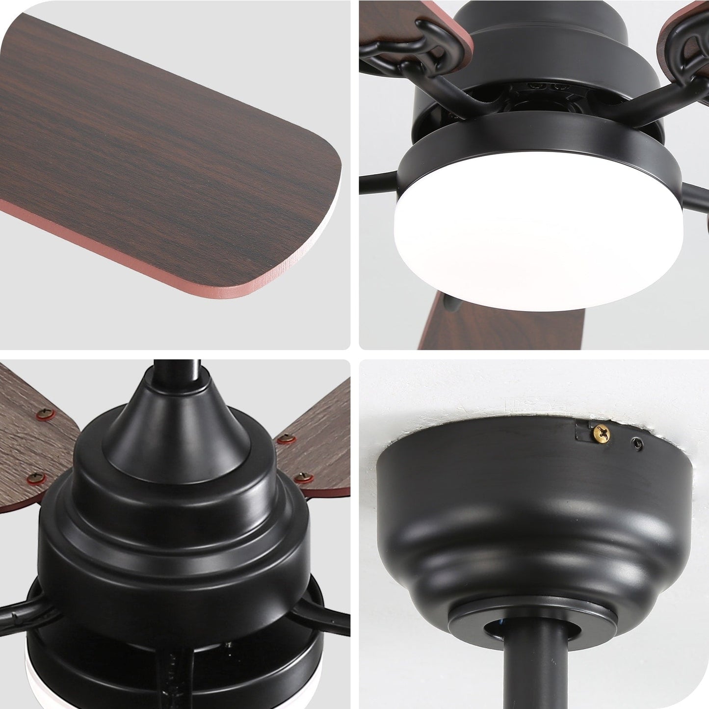 Ventilateur de plafond à LED intégré de 48 et 52 pouces avec lumière et télécommande, moteur à courant continu réversible.